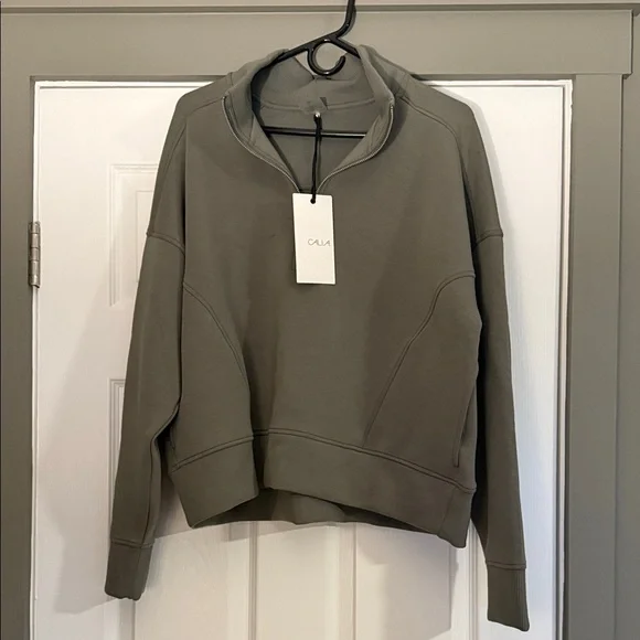 CALIA Women's Soft Scuba Mock Neck 1/4 Zip Muted Green NWT - Picture 2 of 11